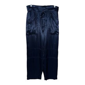 J Crew Women's Navy Blue Satin Charmeuse Pants AE816 Size 8 Drapey Tie Waist